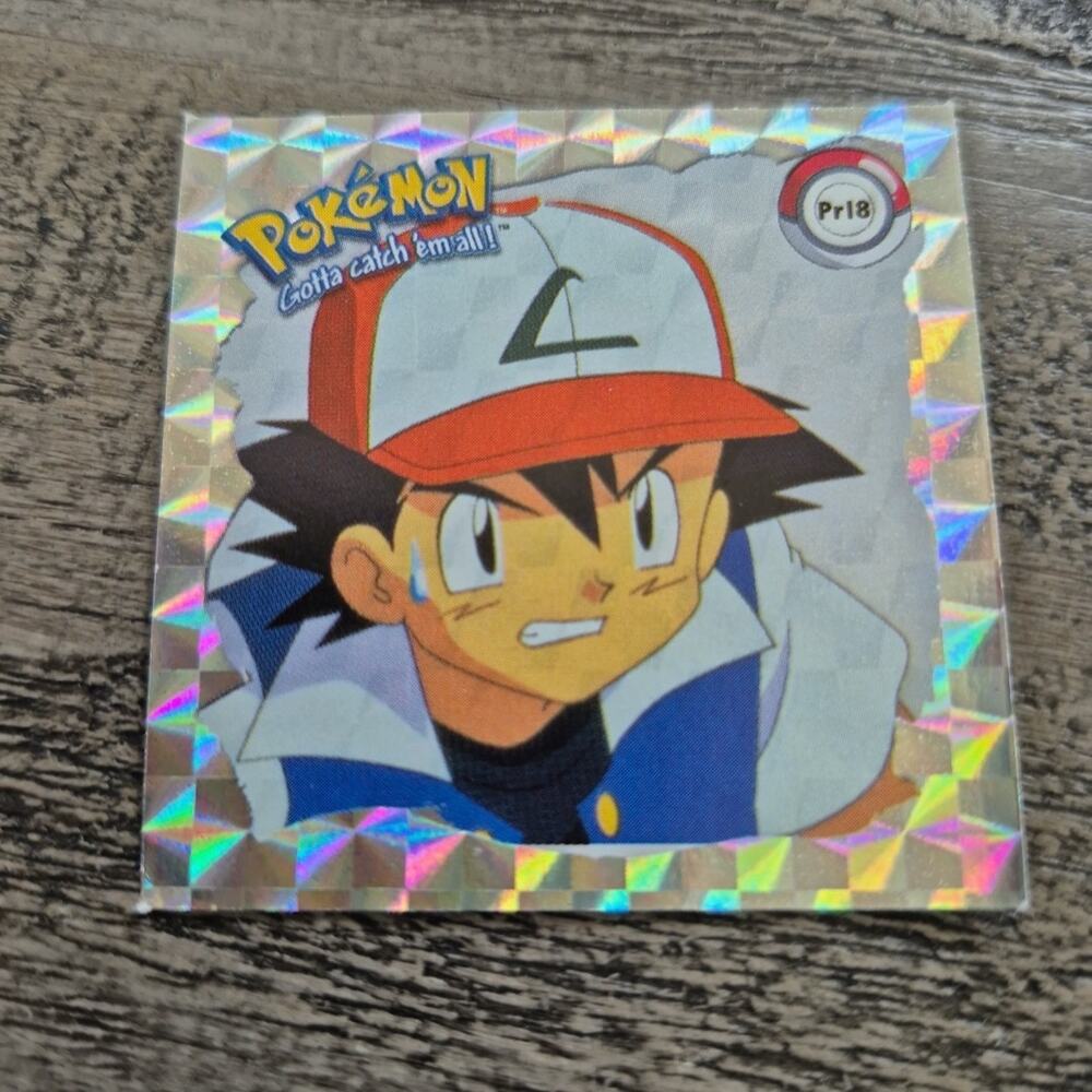 Vintage 1999 Artbox Pokemon Sticker Pr18 Ash Silver Prizm Holographic